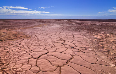 desolate parched and cracked landscape in the Atacama desert in the north of Chile
