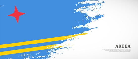 National flag of Aruba with textured brush flag. Artistic hand drawn brush flag banner background