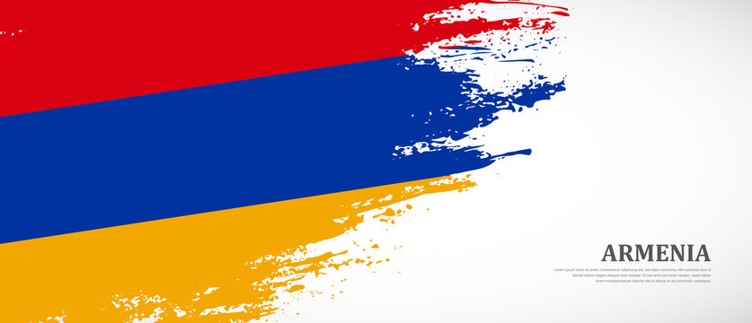 National flag of Armenia with textured brush flag. Artistic hand drawn brush flag banner background