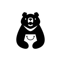 moon black bear vietnam shop shopping bag store logo vector icon illustration