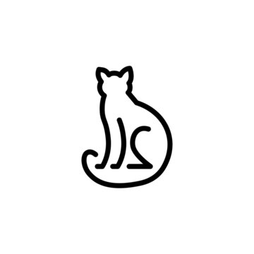 monoline cat outline line art logo vector icon illustration