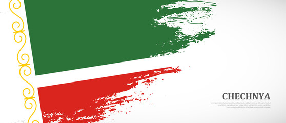 National flag of Chechnya with textured brush flag. Artistic hand drawn brush flag banner background