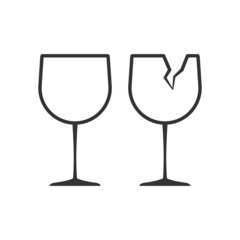 Glass and broken glass icon. icon outlines. flat design vector illustration isolated on white background.