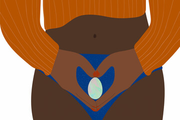 Female healthcare campaign flat banner template. Afro-american women holds yoni egg