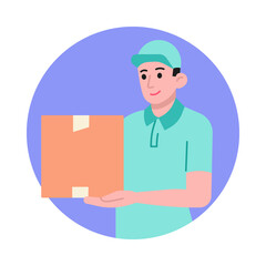 Delivery man with parcel box vector illustration