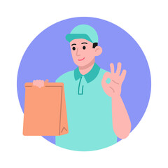 Delivery man with paper bag vector illustration
