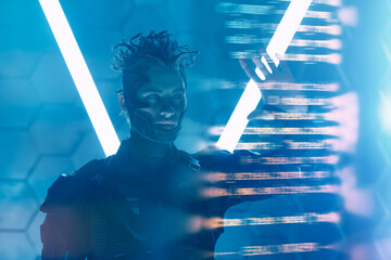 digital hologram in neon light