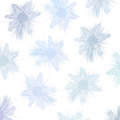 Fototapeta na wymiar アルコールインクアートの背景）青のグラデーション　ナチュラル　花柄　透明感　正方形　シンプル 白背景