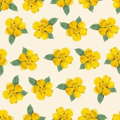 Gordijnen Seamless pattern of yellow flowers. Repeating Watercolor floral pattern. Summer background. Great design element for fabric, wallpaper and another. © VaulinaArtDesigns
