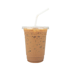 Mocha ice coffee  on cup  isolated  white background