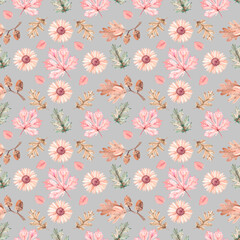 Pattern with autumn flowers and leaves 3