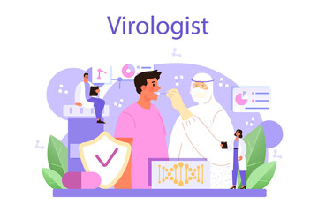 Virologist concept. Scientist studies viruses and bacteria in a laboratory