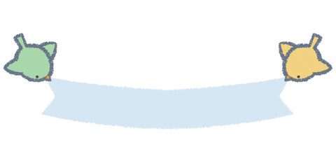 小鳥と水色のリボンのフレーム