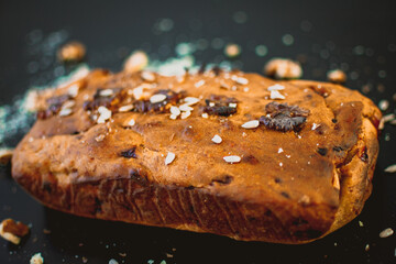 Vegan banana bread with walnuts and sunflower seeds