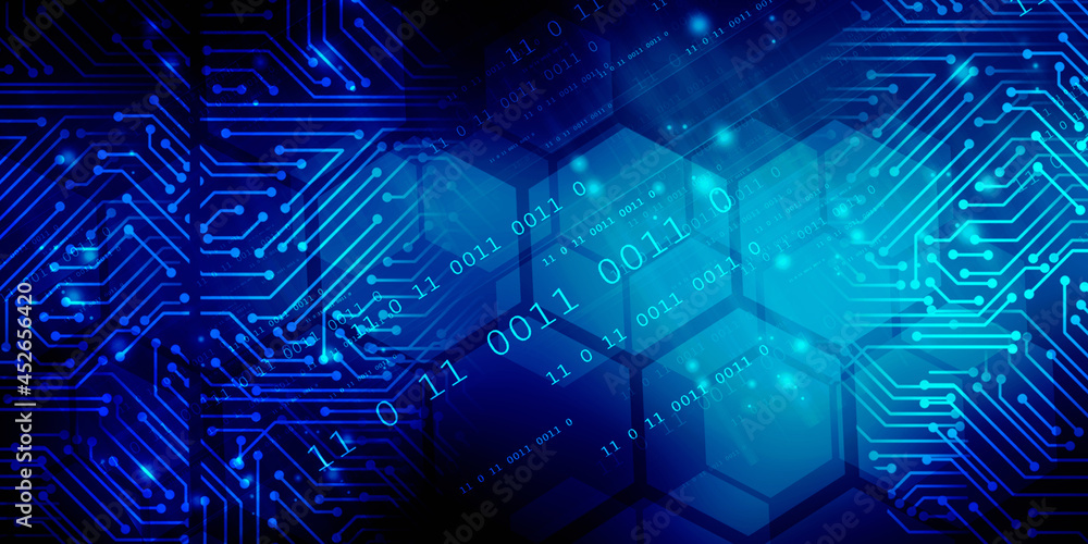 Poster 2d illustration abstract digital binary data on computer screen