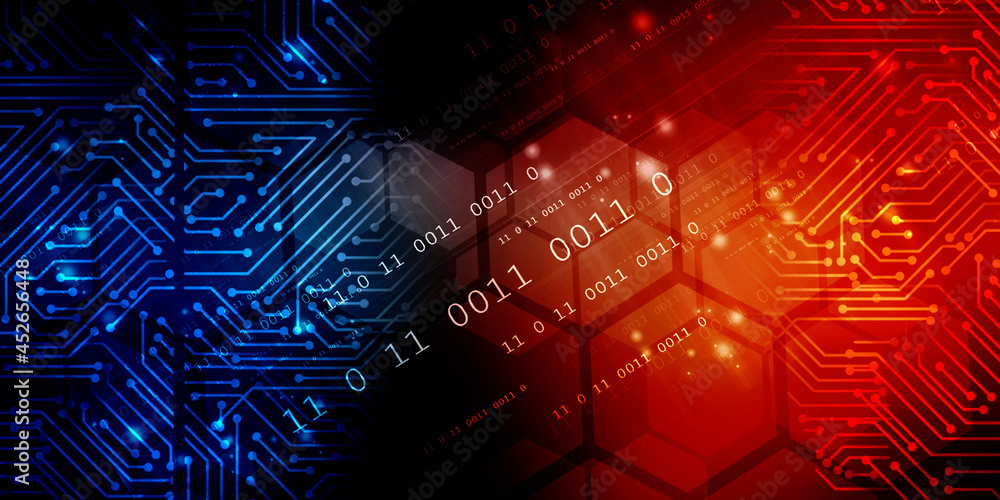 Poster 2d illustration abstract digital binary data on computer screen