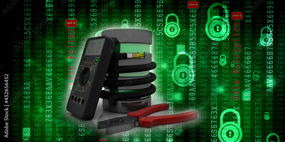 Poster 3d rendering fiber optical cable detail connected database with multi meter near cutting player