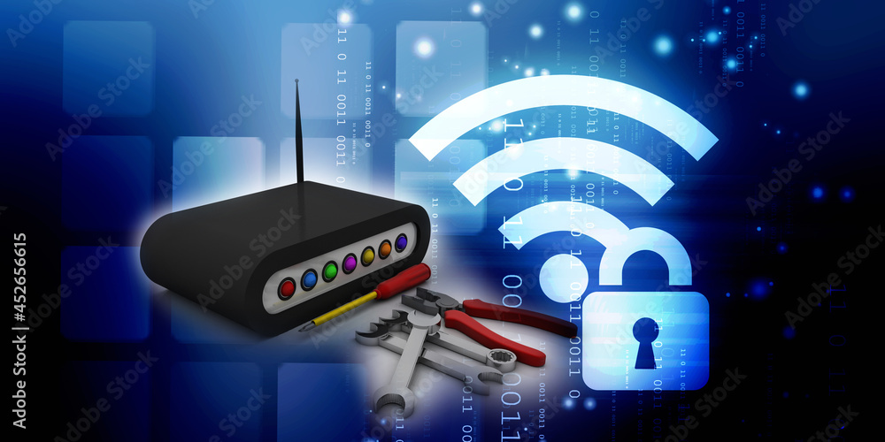 Poster 3d rendering transmitter wifi network