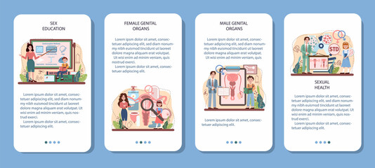 Sexual education mobile application banner set. Sexual health lesson
