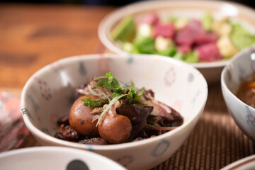 日本の食卓,鶏モツ煮,家庭料理,和食