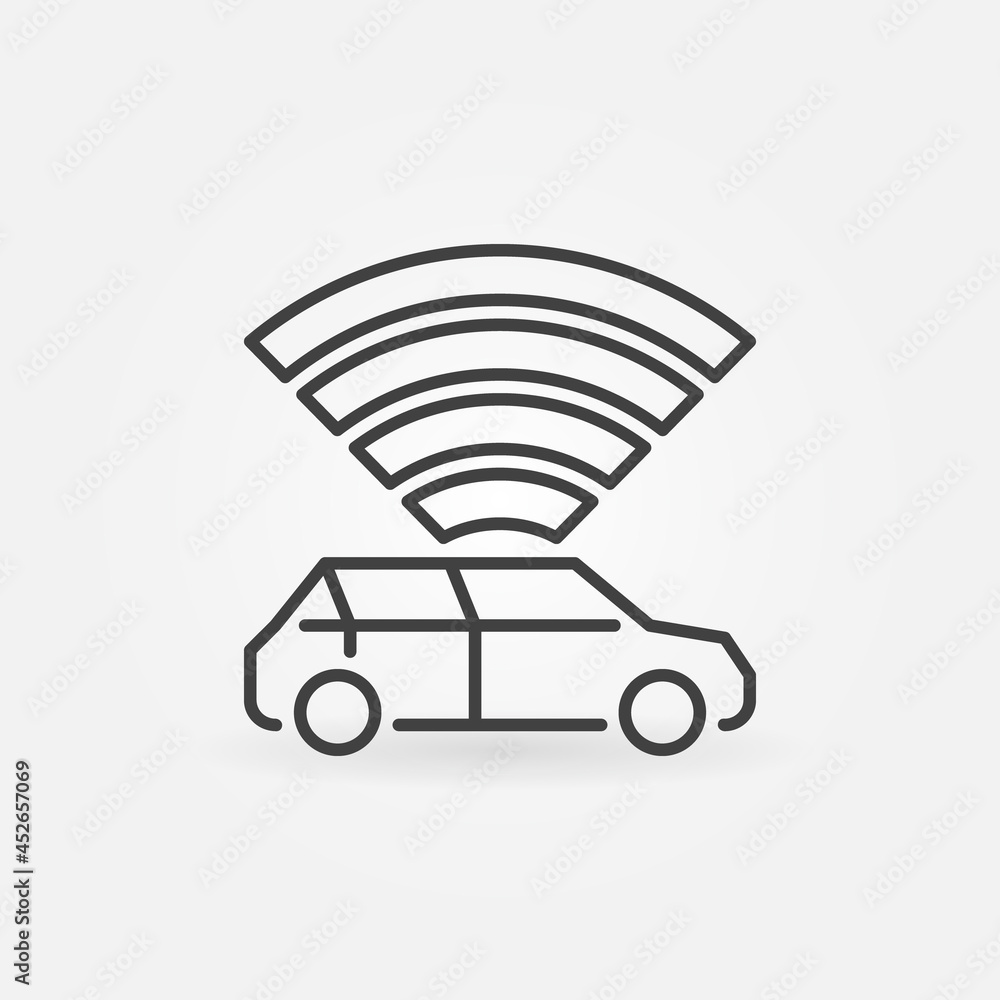 Poster autonomous vehicle with radio waves vector concept line icon