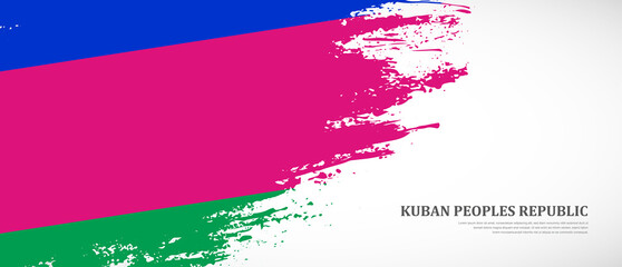 National flag of Kuban Peoples Republic with textured brush flag. Artistic hand drawn brush flag banner background - obrazy, fototapety, plakaty