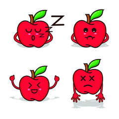 Set of red apple with emoticon character isolated vector illustration. apples with hand and face design use for mascot, education poster, banner, flyer, web icon