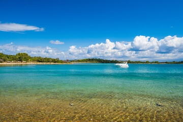 Adriatic coast in Croatia. Turquoise lagoon on Dugi Otok island, amazing Mediterranean landscape. Yachting paradise.