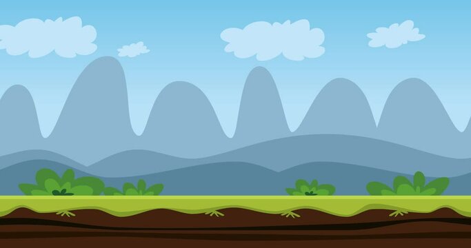 animation : game background in the style of cartoon mountains in a cool natural area