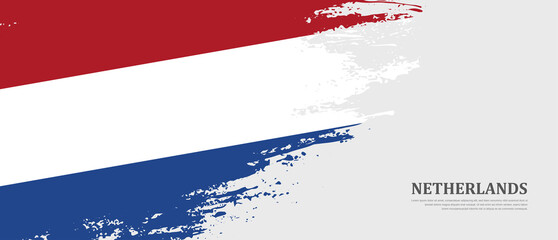 National flag of Netherlands with textured brush flag. Artistic hand drawn brush flag banner background