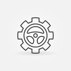 Steering Wheel inside Gear line icon. Autopilot Settings vector sign