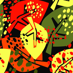 Seamless autumn leaves pattern,trendy print in collage cut out, carve style lettering.Hand drawn doodle texture.
Perfect for invitations, posters, banners,fabric, textile, wrap, greetin,apparel design