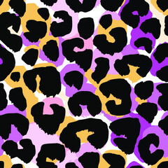 Seamless abstract wild exotic animal print.Leopard, zebra,gepard, tiger striped pattern. Hand drawn trendy repeating watercolor blotted background texture. © OlgaLIS