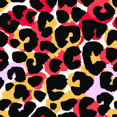 Seamless abstract wild exotic animal print.Leopard, zebra,gepard, tiger striped pattern. Hand drawn trendy repeating watercolor blotted background texture. © OlgaLIS