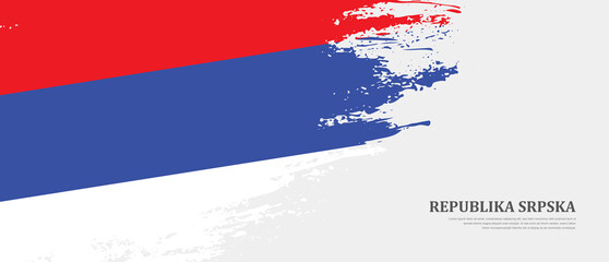 National flag of Republika Srpska with textured brush flag. Artistic hand drawn brush flag banner background