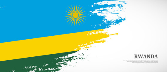 National flag of Rwanda with textured brush flag. Artistic hand drawn brush flag banner background