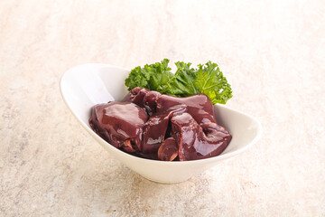 Raw chicken liver in the bowl