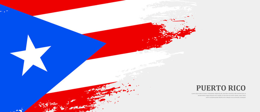 National flag of Puerto Rico with textured brush flag. Artistic hand drawn brush flag banner background