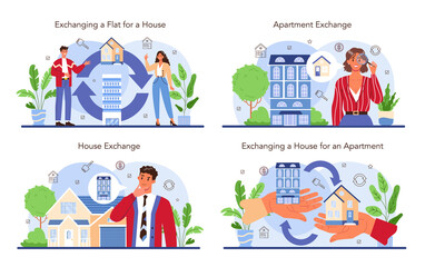 Real estate agency service set. Qualified realtor or broker service.