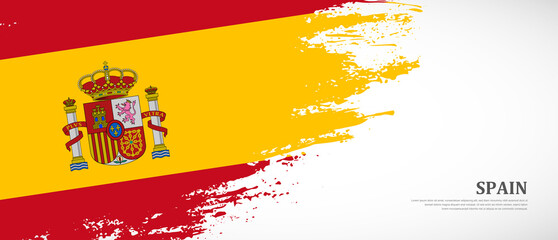 National flag of Spain with textured brush flag. Artistic hand drawn brush flag banner background