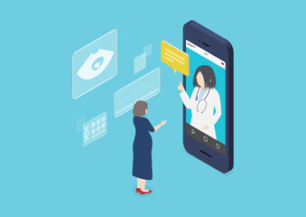 妊婦の遠隔診療アプリのイラスト素材｜mayucolor01