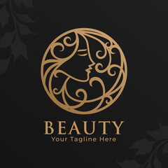 gold woman beauty logo template