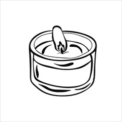 Hand drawn burning candle  in doodle style isolated on white background. Holiday celebration concept. Vector illustration