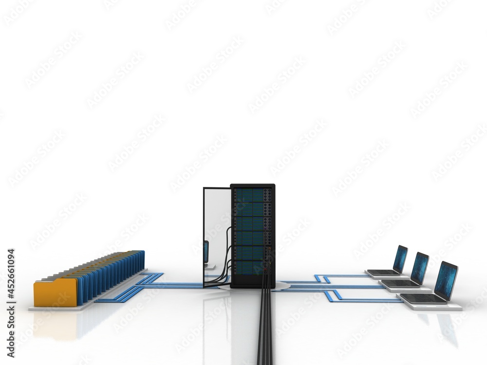 Poster 3d rendering computer folder network connected server