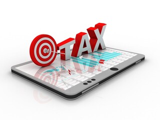 3d rendering Rising tax with target in mobile phone
