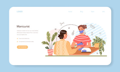 Manicurist service web banner or landing page. Beauty salon worker