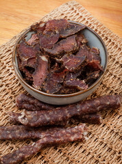 traditional South African Cured meat snacks, Biltong and dry wors