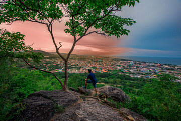 Male travelers Scenery Area (Khao Hin Lek Fai View Point) is a beautiful tourist attraction in downtown Hua Hin. Prachuap Khiri Khan Province Thailand