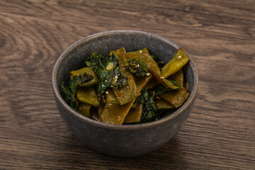 Vagan cuisine with roasted green bean
