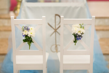 Beautiful church decorated for wedding ceremony